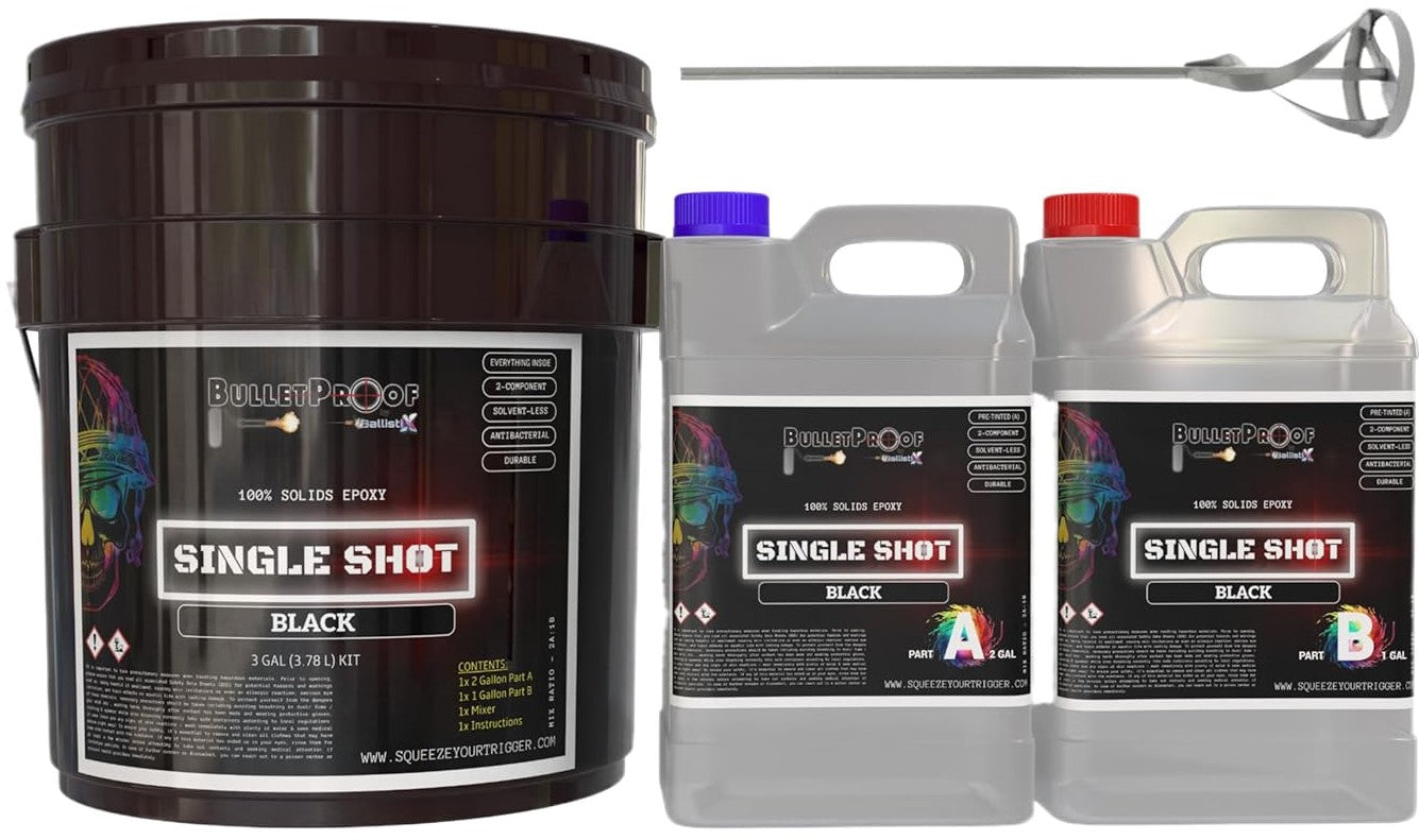 Bulletproof: Single Shot (Pre-Tinted) 100% Solids Epoxy - 3 Gallon Kit + Mixer - Black image