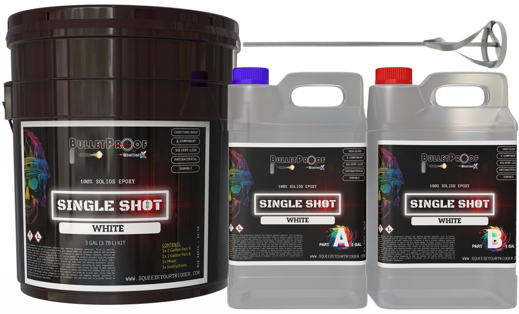 Bulletproof: Single Shot (Pre-Tinted) 100% Solids Epoxy - 3 Gallon Kit + Mixer - White image