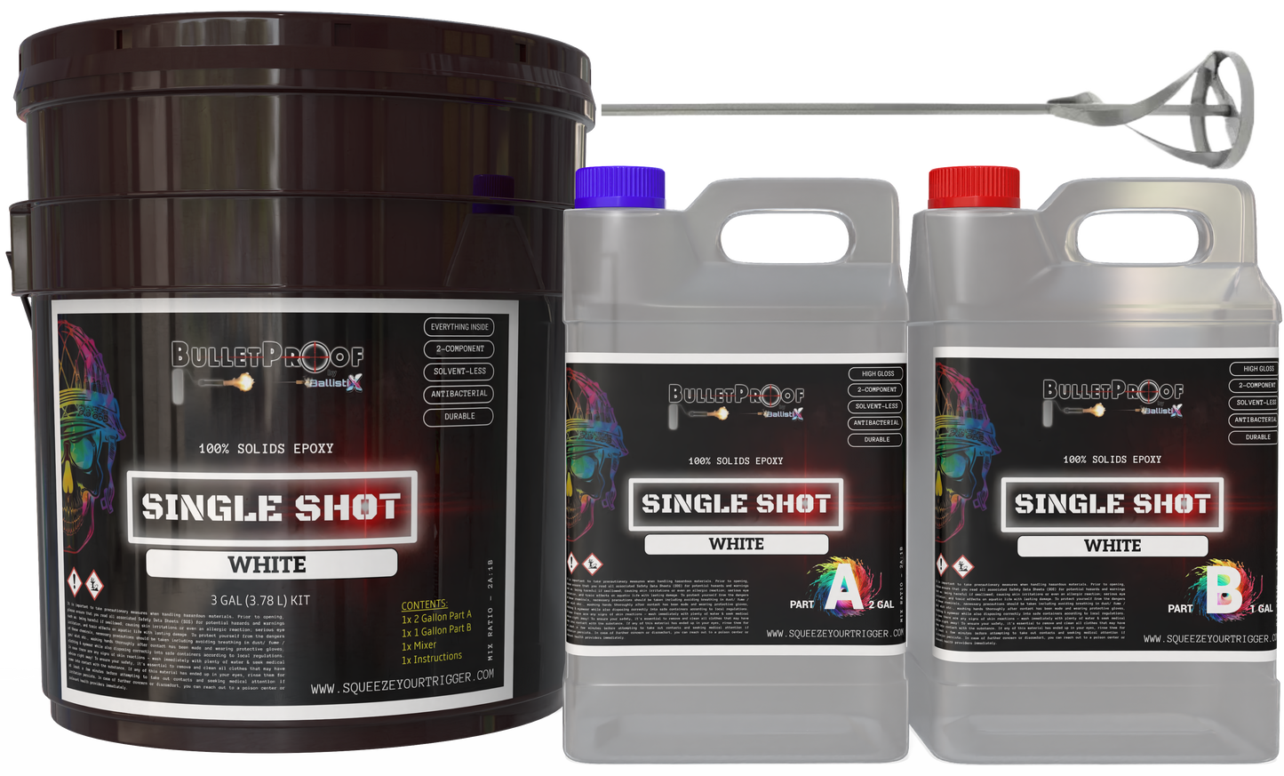 Bulletproof: Single Shot (Pre-Tinted) 100% Solids Epoxy - 3 Gallon Kit + Mixer - White image