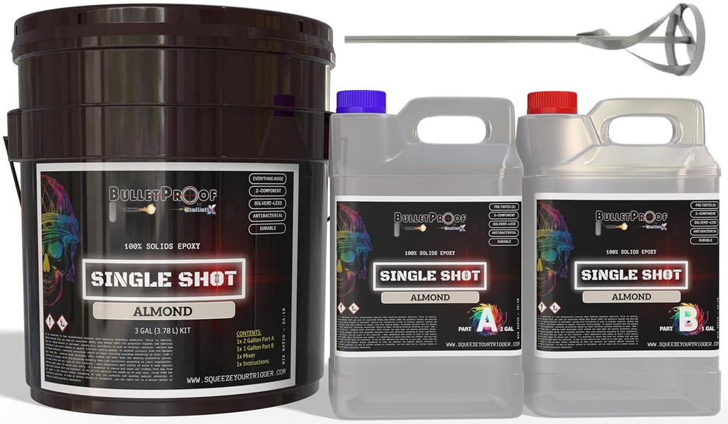 Bulletproof: Single Shot (Pre-Tinted) 100% Solids Epoxy - 3 Gallon Kit + Mixer - Almond image