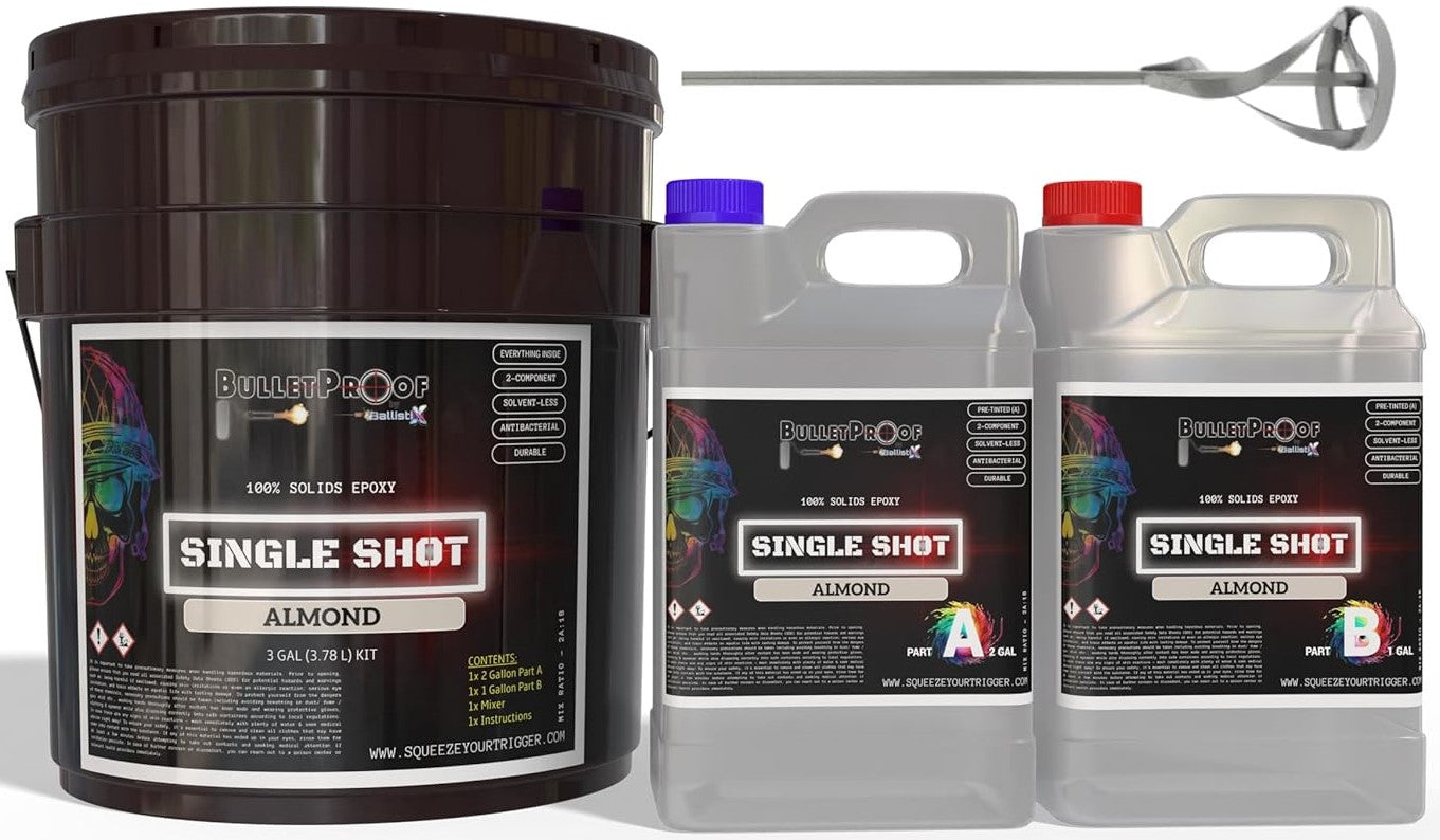 Bulletproof: Single Shot (Pre-Tinted) 100% Solids Epoxy - 3 Gallon Kit + Mixer - Almond image