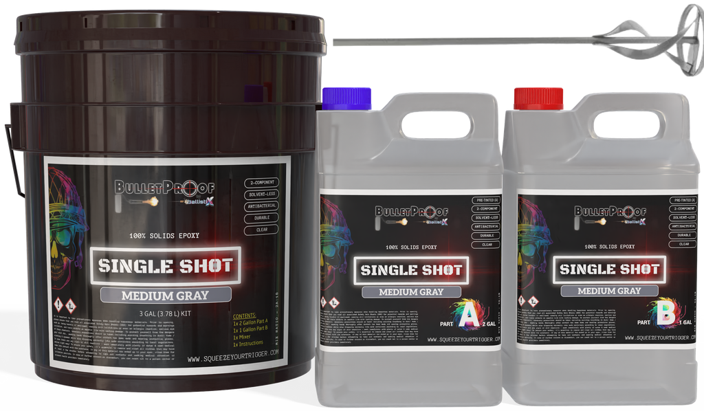Bulletproof: Single Shot (Pre-Tinted) 100% Solids Epoxy - 3 Gallon Kit + Mixer - Medium Gray image