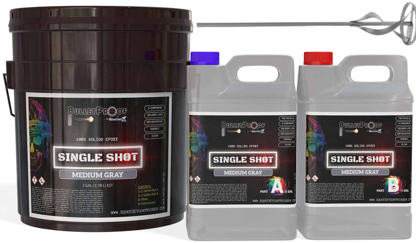 Bulletproof: Single Shot (Pre-Tinted) 100% Solids Epoxy - 3 Gallon Kit + Mixer - Medium Gray image